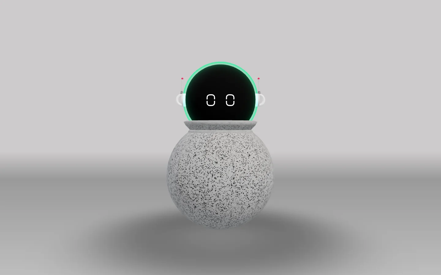 Robot de Big Bang Brand con cuerpo plateado y aro verde luminoso
